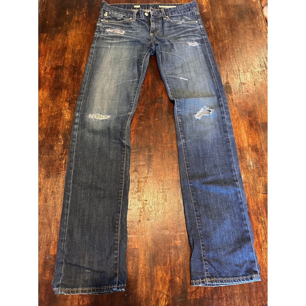 AG Adriano Goldschmied Tomboy Jeans Women 27R Blue Excellent Distressed Straight
